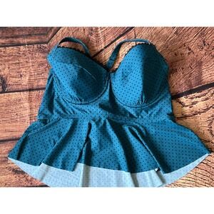 TERRA &‎ SKY UNDERWIRE PLUS SIZE POLKA DOT PRINTED TANKINI SWIMSUIT TOP 2X